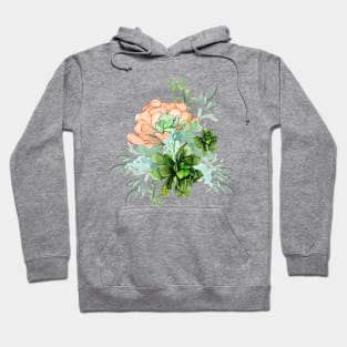 Pretty Peach and Green Succulents Cluster Bouquet Hoodie